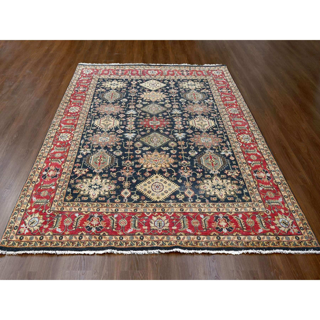 Black 8'2" x 9'11" Heriz Hand knotted Wool Rug -O084458