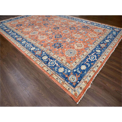 Oushak And Peshawar Wool Hand Knotted Rug Orange Denim Blue 12.0X17.10 -O084467