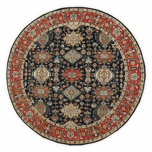 Heriz Wool Hand Knotted Rug Black Rust Red 8.2X8.2 -O084486