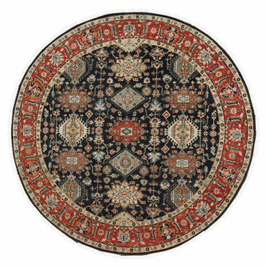 Heriz Wool Hand Knotted Rug Black Rust Red 8.2X8.2 -O084486