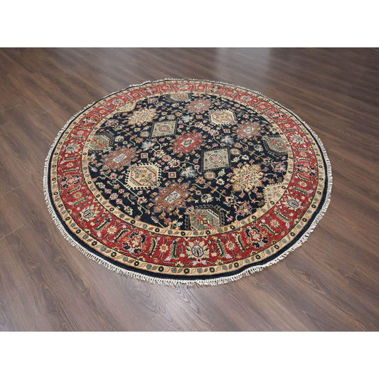 Heriz Wool Hand Knotted Rug Black Rust Red 8.2X8.2 -O084486