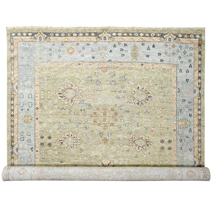 Oushak And Peshawar Wool Hand Knotted Rug Green Pale Smoke Gray 11.9X17.9 -O084489