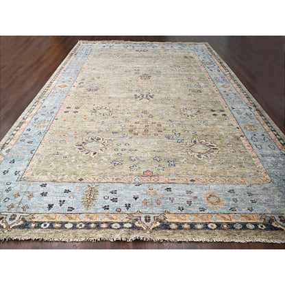 Oushak And Peshawar Wool Hand Knotted Rug Green Pale Smoke Gray 11.9X17.9 -O084489