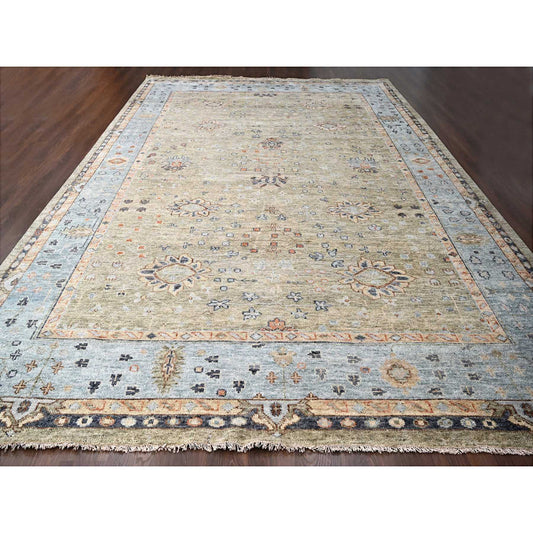 Oushak And Peshawar Wool Hand Knotted Rug Green Pale Smoke Gray 11.9X17.9 -O084489
