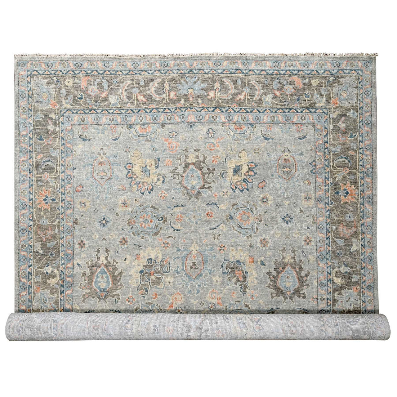 Gray 12'0" x 17'9" Oushak And Peshawar Camouflage Hand knotted Wool Rug - Sku: O084491