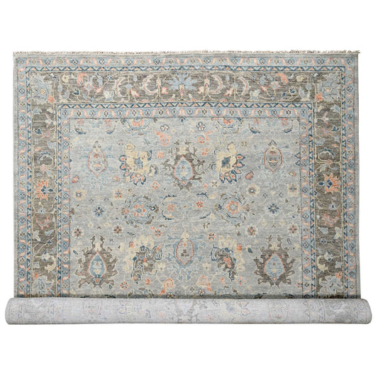 Oushak And Peshawar Wool Hand Knotted Rug Grey Camouflage Gray 12.0X17.9 -O084491