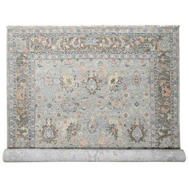 Oushak And Peshawar Wool Hand Knotted Rug Grey Camouflage Gray 12.0X17.9 -O084491
