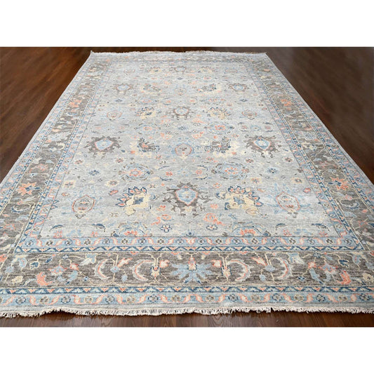 Oushak And Peshawar Wool Hand Knotted Rug Grey Camouflage Gray 12.0X17.9 -O084491