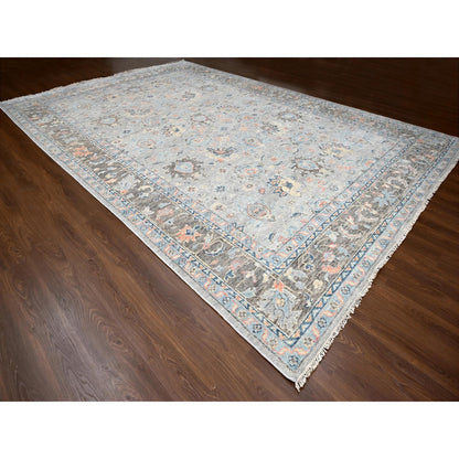Oushak And Peshawar Wool Hand Knotted Rug Grey Camouflage Gray 12.0X17.9 -O084491