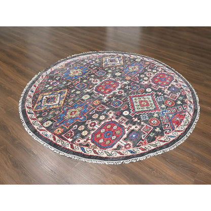 Heriz Wool Hand Knotted Rug Black Shadow White 8.0X8.0 -O084492