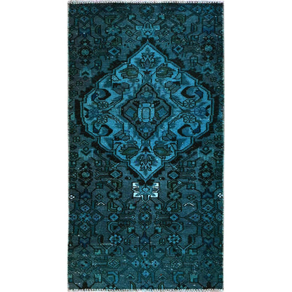 Overdyed & Vintage Wool Hand Knotted Rug Teal 2.3x4.5 -O0844