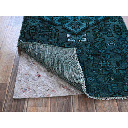 Overdyed & Vintage Wool Hand Knotted Rug Teal 2.3x4.5 -O0844