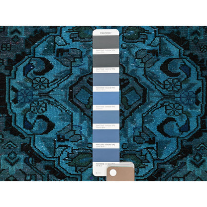 Overdyed & Vintage Wool Hand Knotted Rug Teal 2.3x4.5 -O0844