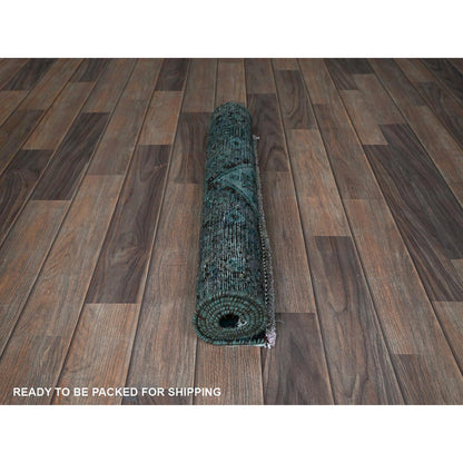 Overdyed & Vintage Wool Hand Knotted Rug Teal 2.3x4.5 -O0844