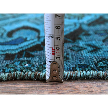 Overdyed & Vintage Wool Hand Knotted Rug Teal 2.3x4.5 -O0844