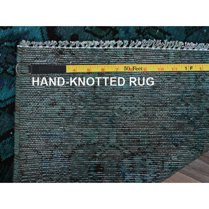 Overdyed & Vintage Wool Hand Knotted Rug Teal 2.3x4.5 -O0844