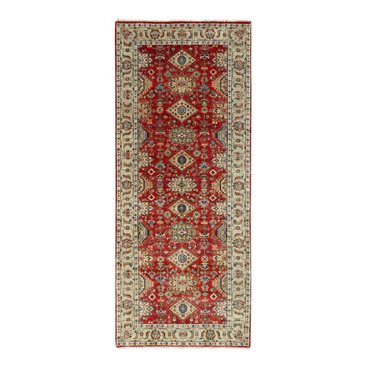 Heriz Wool Hand Knotted Rug Red Gold 4.1X9.10 -O084500