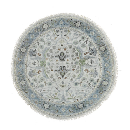 Oushak And Peshawar Wool Hand Knotted Rug Grey Oxford Gray 5.0X5.0 -O084504