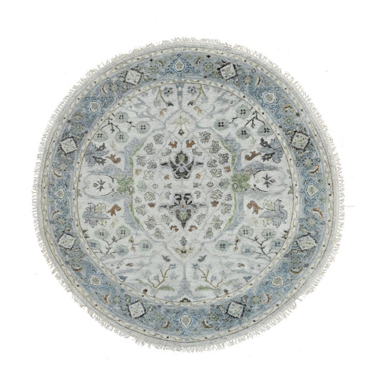 Oushak And Peshawar Wool Hand Knotted Rug Grey Oxford Gray 5.0X5.0 -O084504