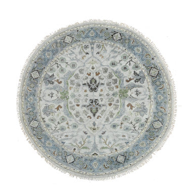 Oushak And Peshawar Wool Hand Knotted Rug Grey Oxford Gray 5.0X5.0 -O084504