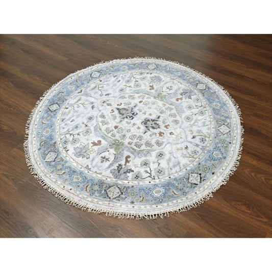 Oushak And Peshawar Wool Hand Knotted Rug Grey Oxford Gray 5.0X5.0 -O084504