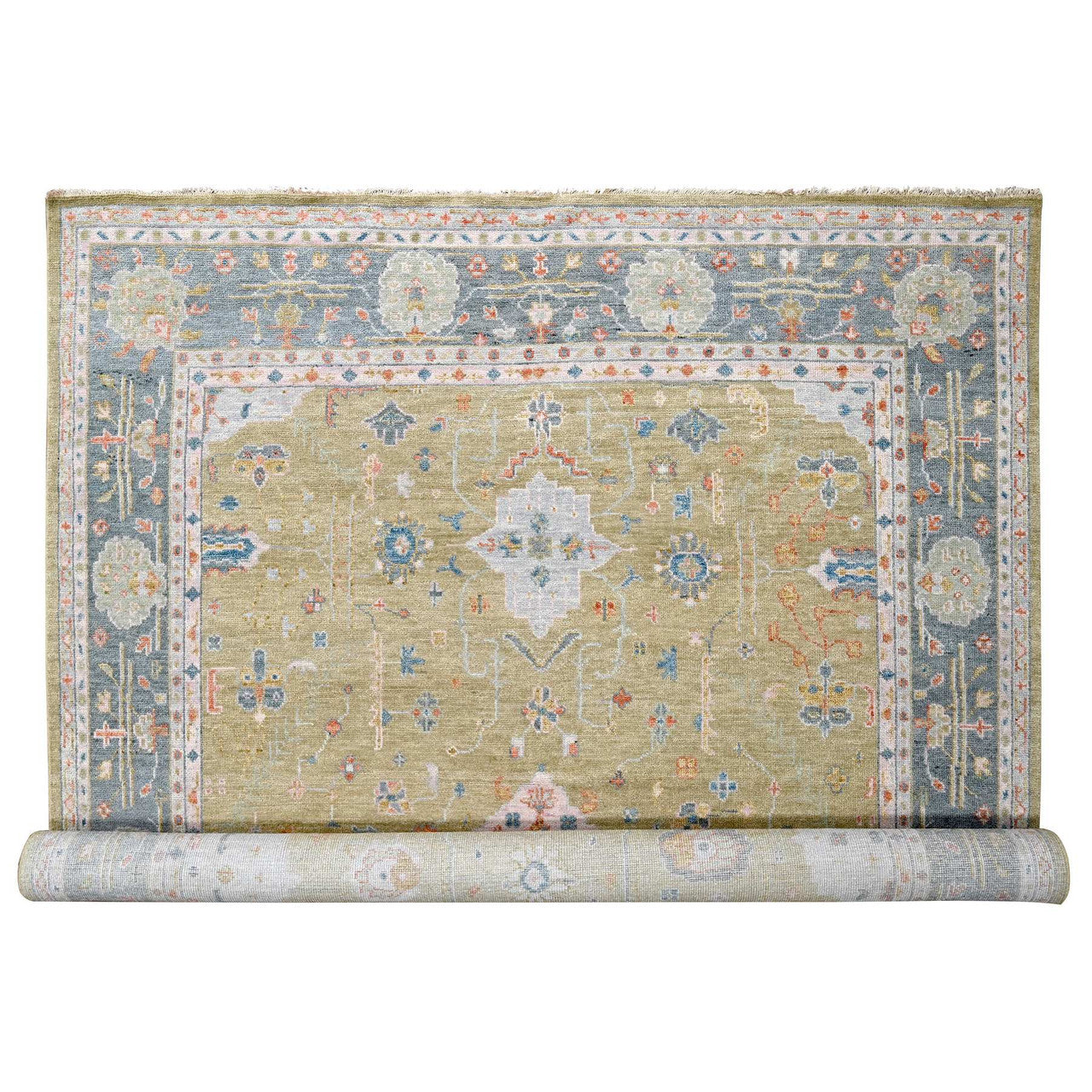 Ivory 12'1" x 17'9" Oushak And Peshawar Beau Hand knotted Wool Rug - Sku: O084511