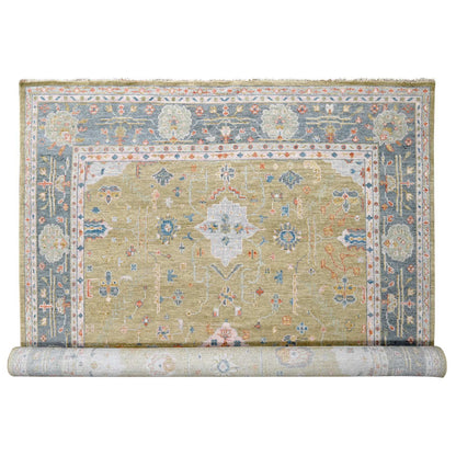 Oushak And Peshawar Wool Hand Knotted Rug Yellow Beau Blue  12.1X17.9 -O084511