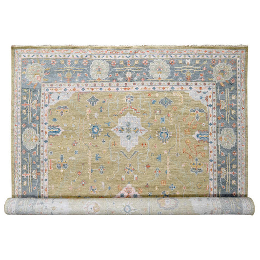 Oushak And Peshawar Wool Hand Knotted Rug Yellow Beau Blue  12.1X17.9 -O084511