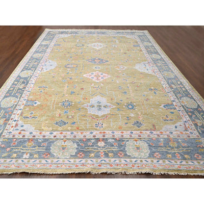 Oushak And Peshawar Wool Hand Knotted Rug Yellow Beau Blue  12.1X17.9 -O084511