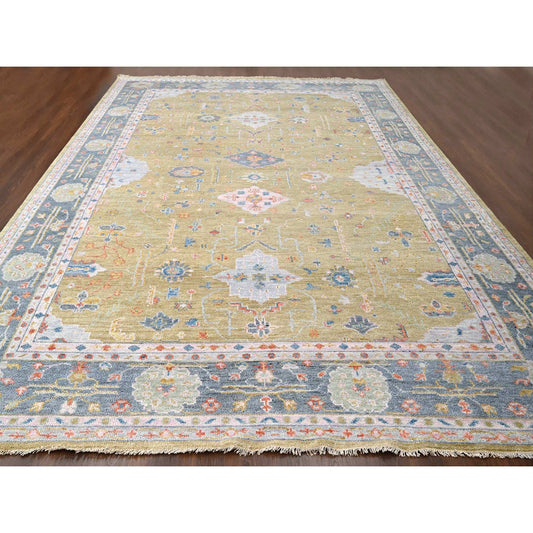 Oushak And Peshawar Wool Hand Knotted Rug Yellow Beau Blue  12.1X17.9 -O084511