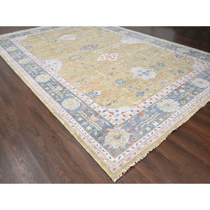 Oushak And Peshawar Wool Hand Knotted Rug Yellow Beau Blue  12.1X17.9 -O084511