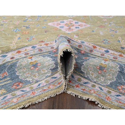 Oushak And Peshawar Wool Hand Knotted Rug Yellow Beau Blue  12.1X17.9 -O084511