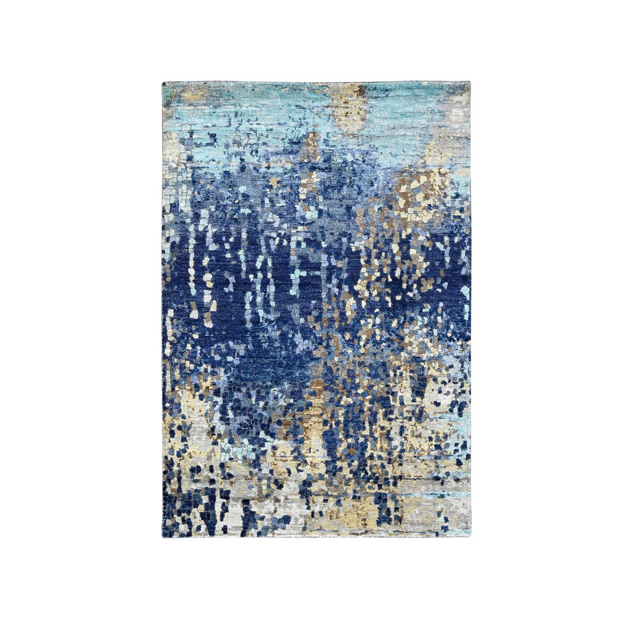 Modern and Contemporary Wool & Silk Hand Knotted Rug Blue No Border 4.0X5.11 -O084515