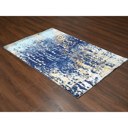 Modern and Contemporary Wool & Silk Hand Knotted Rug Blue No Border 4.0X5.11 -O084515