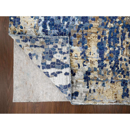 Modern and Contemporary Wool & Silk Hand Knotted Rug Blue No Border 4.0X5.11 -O084515