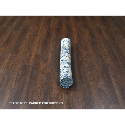 Modern and Contemporary Wool & Silk Hand Knotted Rug Blue No Border 4.0X5.11 -O084515