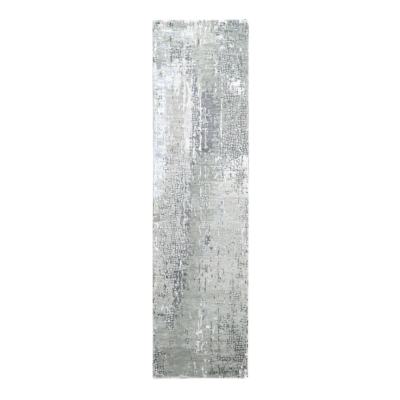 Gray 2'7" x 9'10" Modern and Contemporary Hand knotted Wool/Silk Rug - Sku: O084516