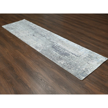 Modern and Contemporary Wool & Silk Hand Knotted Rug Grey No Border 2.7X9.10 -O084516