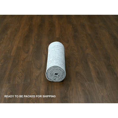 Modern and Contemporary Wool & Silk Hand Knotted Rug Grey No Border 2.7X9.10 -O084516