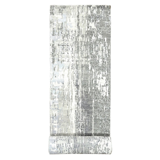Modern and Contemporary Wool & Silk Hand Knotted Rug Grey No Border 2.9X19.9 -O084517