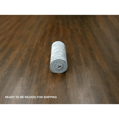 Modern and Contemporary Wool & Silk Hand Knotted Rug Grey No Border 2.9X19.9 -O084517