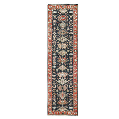 Heriz Wool Hand Knotted Rug Black Prismatic Red 2.9X11.10 -O084522