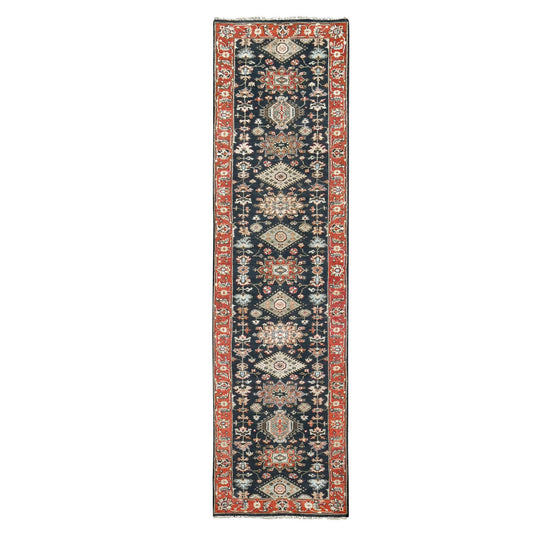 Heriz Wool Hand Knotted Rug Black Prismatic Red 2.9X11.10 -O084522