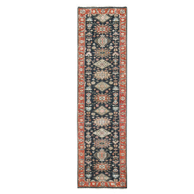 Heriz Wool Hand Knotted Rug Black Prismatic Red 2.9X11.10 -O084522