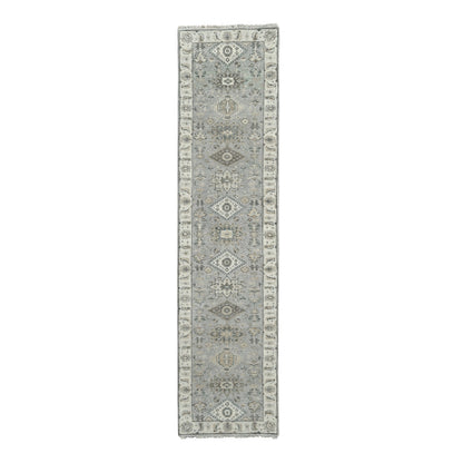 Heriz Wool Hand Knotted Rug Grey White Dove 2.7X11.10 -O084523