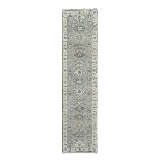 Heriz Wool Hand Knotted Rug Grey White Dove 2.7X11.10 -O084523