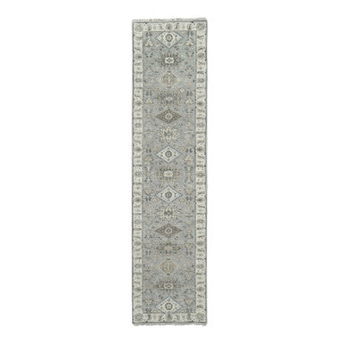 Heriz Wool Hand Knotted Rug Grey White Dove 2.7X11.10 -O084523