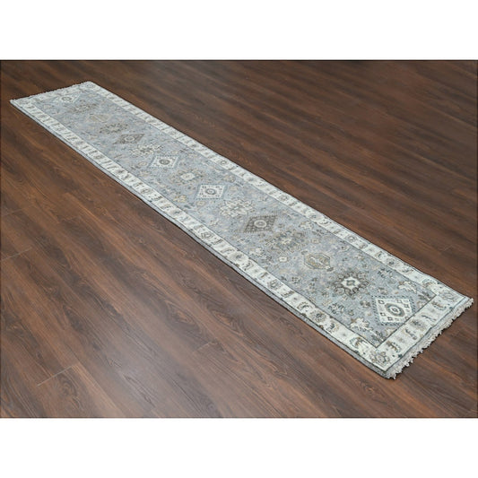 Heriz Wool Hand Knotted Rug Grey White Dove 2.7X11.10 -O084523