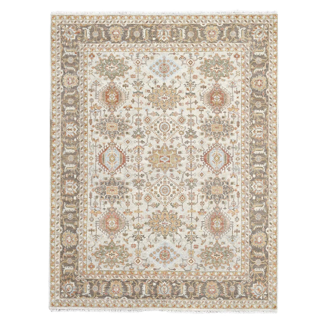 Ivory 8'3" x 10'1" Heriz Brownish and Parchment Hand knotted Wool Rug - Sku: O084527