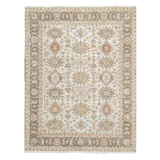 Heriz Wool Hand Knotted Rug Ivory Brownish Gray and Parchment 8.3X10.1 -O084527